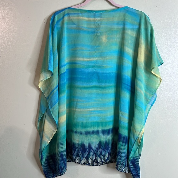 Chico's Vibrant Blue and Yellow Poncho top, semi sheer, size small/ medium - Picture 12 of 14
